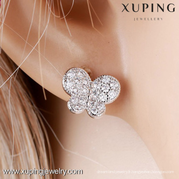 27088 Boucle d&#39;oreille en acier plaqué or avec bijoux fantaisie, boucle d&#39;oreille élégante en zircon pour femme